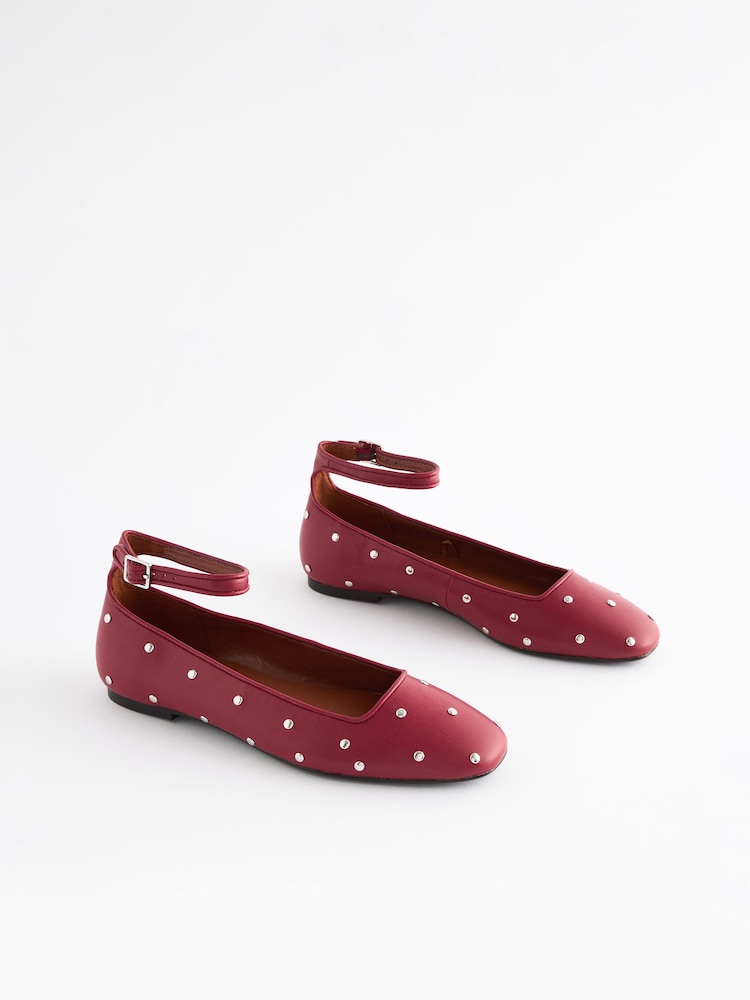 Red Forever Comfort® Jewel Ankle Strap Round Toe Ballerinas - Image 5 of 9