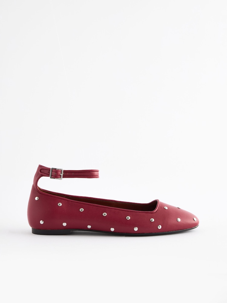 Red Forever Comfort® Jewel Ankle Strap Round Toe Ballerinas - Image 6 of 9