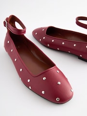 Red Forever Comfort® Jewel Ankle Strap Round Toe Ballerinas - Image 7 of 9