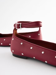 Red Forever Comfort® Jewel Ankle Strap Round Toe Ballerinas - Image 8 of 9