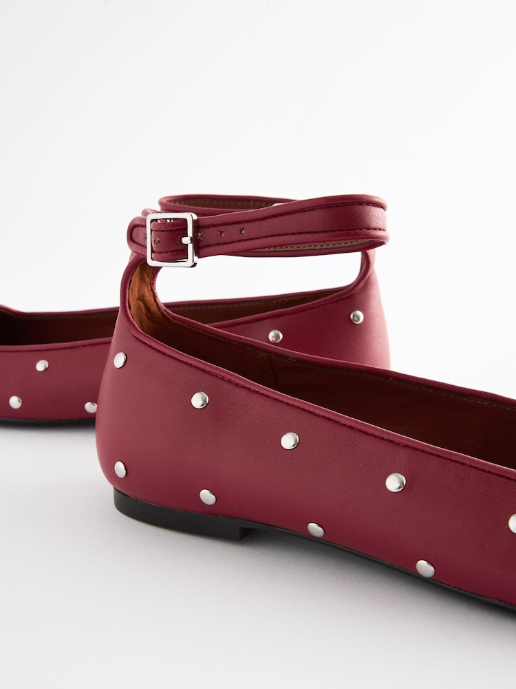 Red Forever Comfort® Jewel Ankle Strap Round Toe Ballerinas - Image 8 of 9