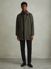 Reiss Dark Green Logan Hybrid Removable Funnel Neck Overcoat - Image 1 of 5
