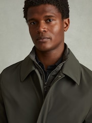 Reiss Dark Green Logan Hybrid Removable Funnel Neck Overcoat - Image 3 of 5