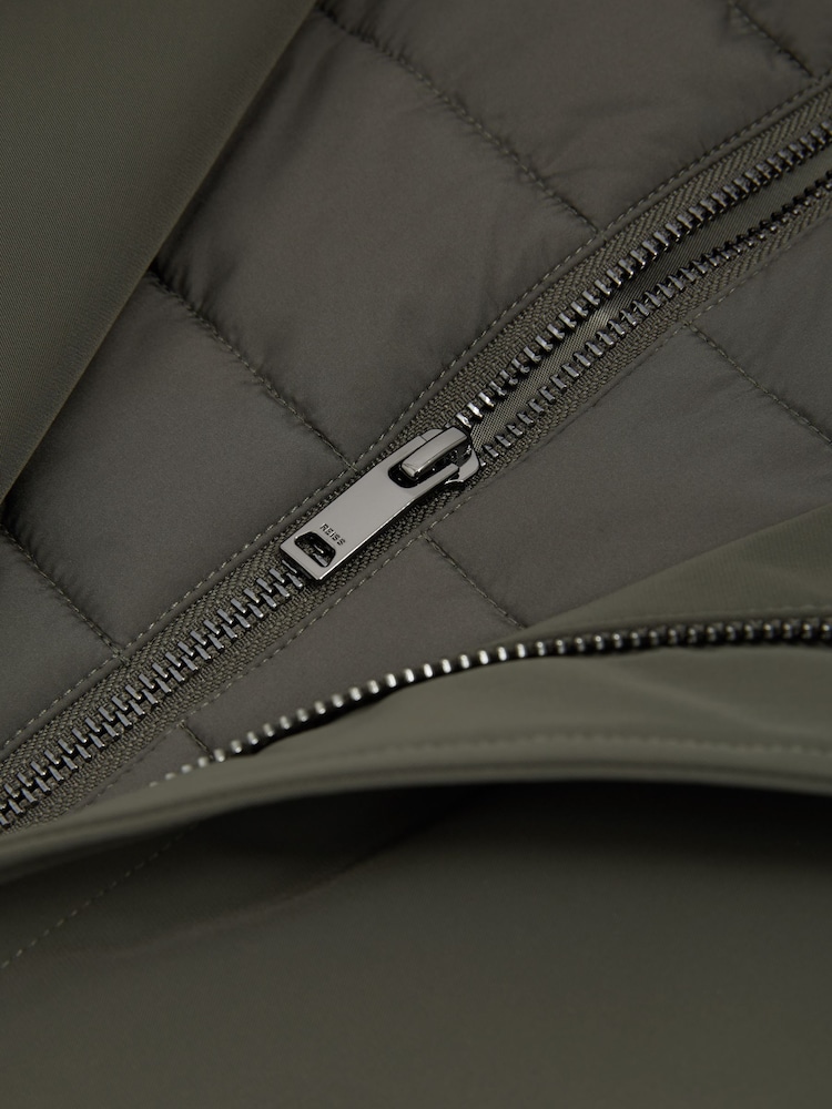 Reiss Dark Green Logan Hybrid Removable Funnel Neck Overcoat - Image 5 of 5