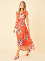 Mela Orange Wrap Dip Hem Dress - Image 2 of 5