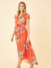 Mela Orange Wrap Dip Hem Dress - Image 3 of 5