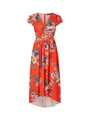 Mela Orange Wrap Dip Hem Dress - Image 5 of 5