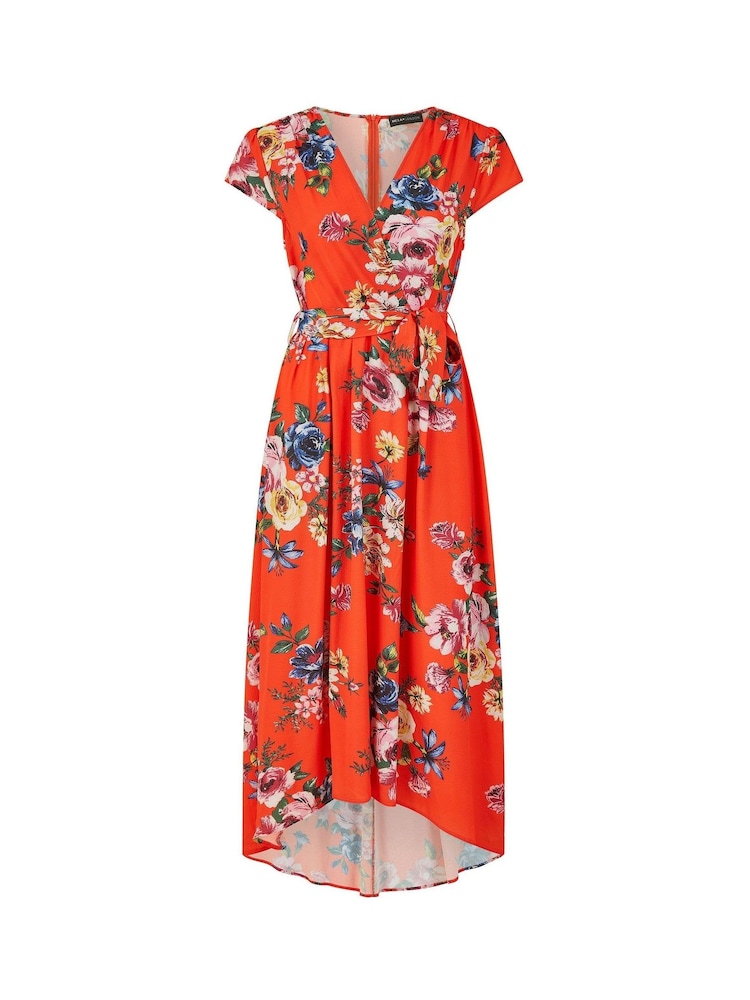 Mela Orange Wrap Dip Hem Dress - Image 5 of 5