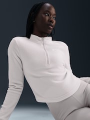 Nike Oatmeal Phoenix Plush Half Zip Cozy Fleece Slim Fit Long Top - Image 5 of 5