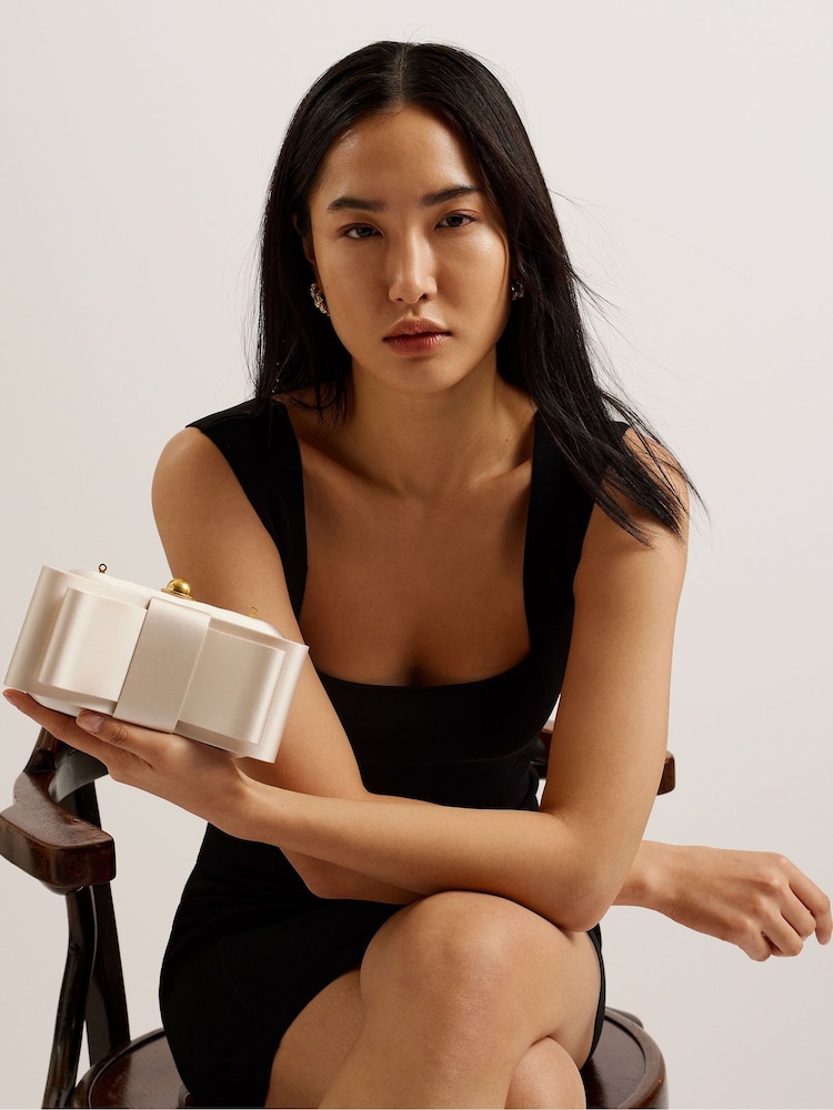Ted Baker Cream Bowelaa Satin Bow Clutch Bag - Image 2 of 5
