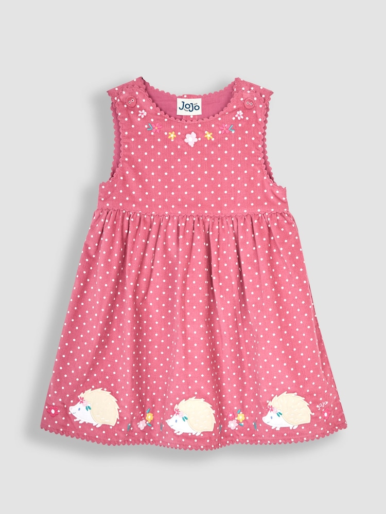 JoJo Maman Bébé Rose Pink Hedgehog Applique Cord Dress - Image 1 of 4