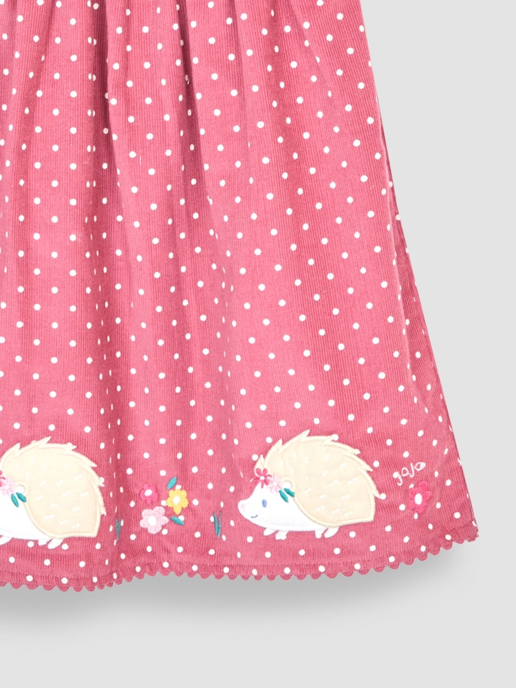 JoJo Maman Bébé Rose Pink Hedgehog Applique Cord Dress - Image 4 of 4