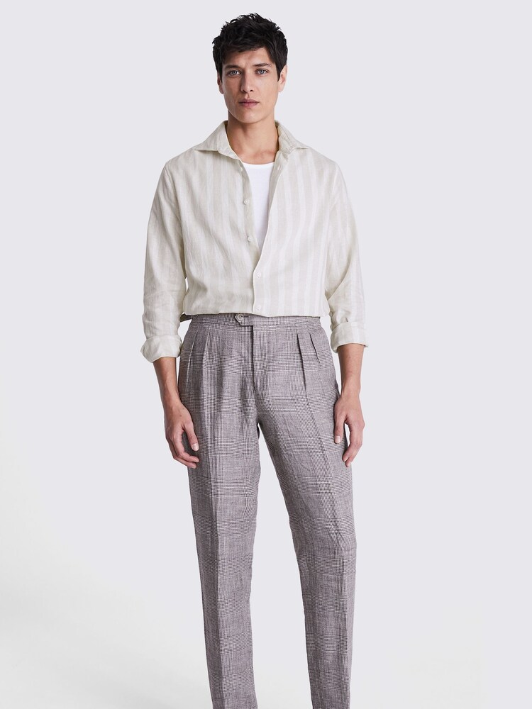 MOSS White Cotton Linen Bengal Stripe Shirt - Image 1 of 4