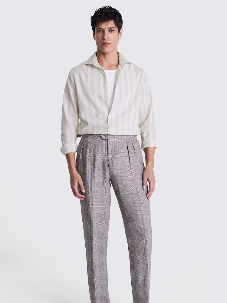 MOSS White Cotton Linen Bengal Stripe Shirt - Image 1 of 4 MOSS White Cotton Linen Bengal Stripe Shirt - Image 1 of 4