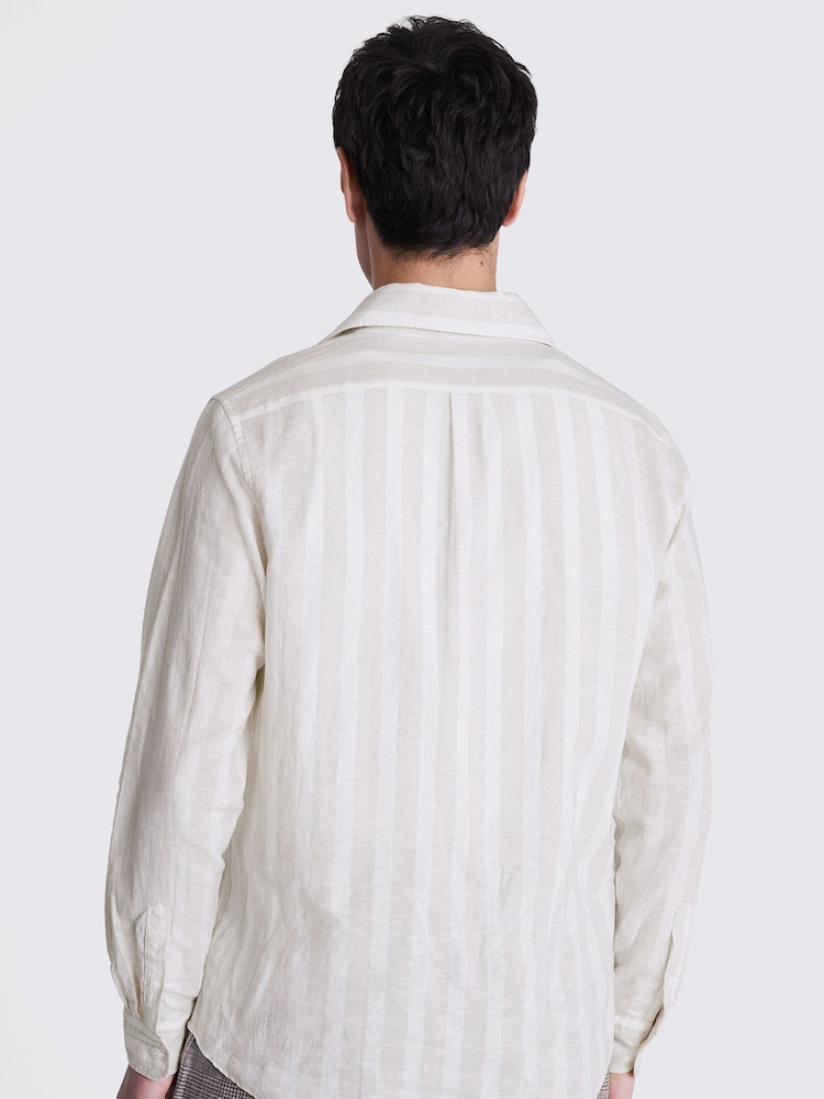 MOSS White Cotton Linen Bengal Stripe Shirt - Image 2 of 4