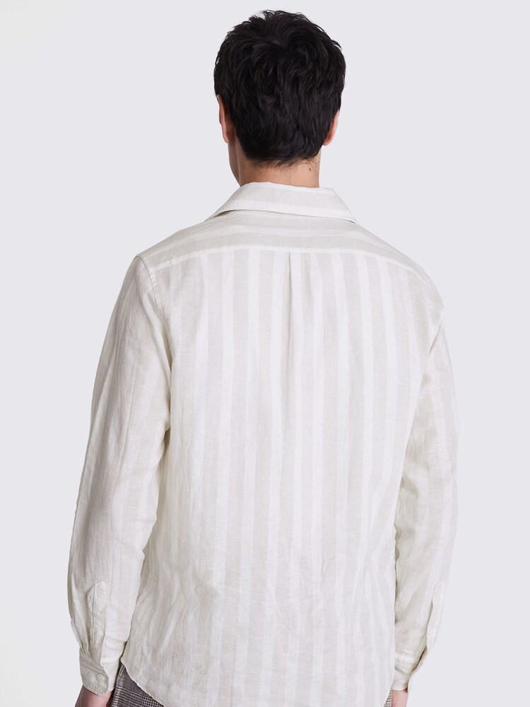 MOSS White Cotton Linen Bengal Stripe Shirt - Image 2 of 4 MOSS White Cotton Linen Bengal Stripe Shirt - Image 2 of 4