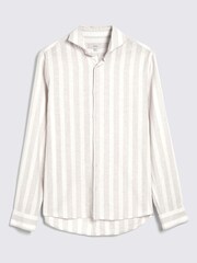 MOSS White Cotton Linen Bengal Stripe Shirt - Image 3 of 4