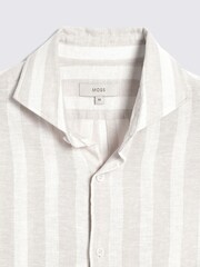MOSS White Cotton Linen Bengal Stripe Shirt - Image 4 of 4