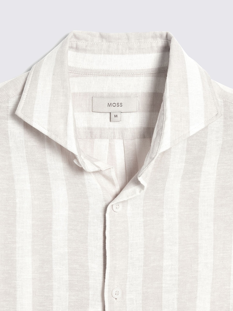 MOSS White Cotton Linen Bengal Stripe Shirt - Image 4 of 4