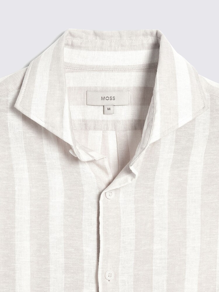 MOSS White Cotton Linen Bengal Stripe Shirt - Image 4 of 4 MOSS White Cotton Linen Bengal Stripe Shirt - Image 4 of 4