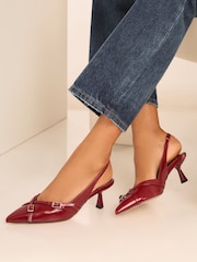 Lipsy Red Low Kitten Heel Buckle Work Court Shoe - Image 1 of 4