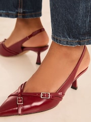 Lipsy Red Low Kitten Heel Buckle Work Court Shoe - Image 2 of 4