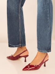 Lipsy Red Low Kitten Heel Buckle Work Court Shoe - Image 3 of 4