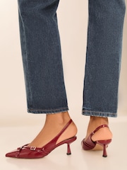 Lipsy Red Low Kitten Heel Buckle Work Court Shoe - Image 4 of 4