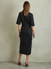 Reiss Black Aimie Cotton Blend Utility Belted Midi Dress - Image 4 of 5