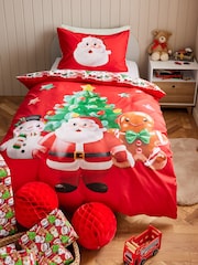 Red Santa & Friends Christmas Duvet Cover and Pillowcase Set - Image 1 of 8