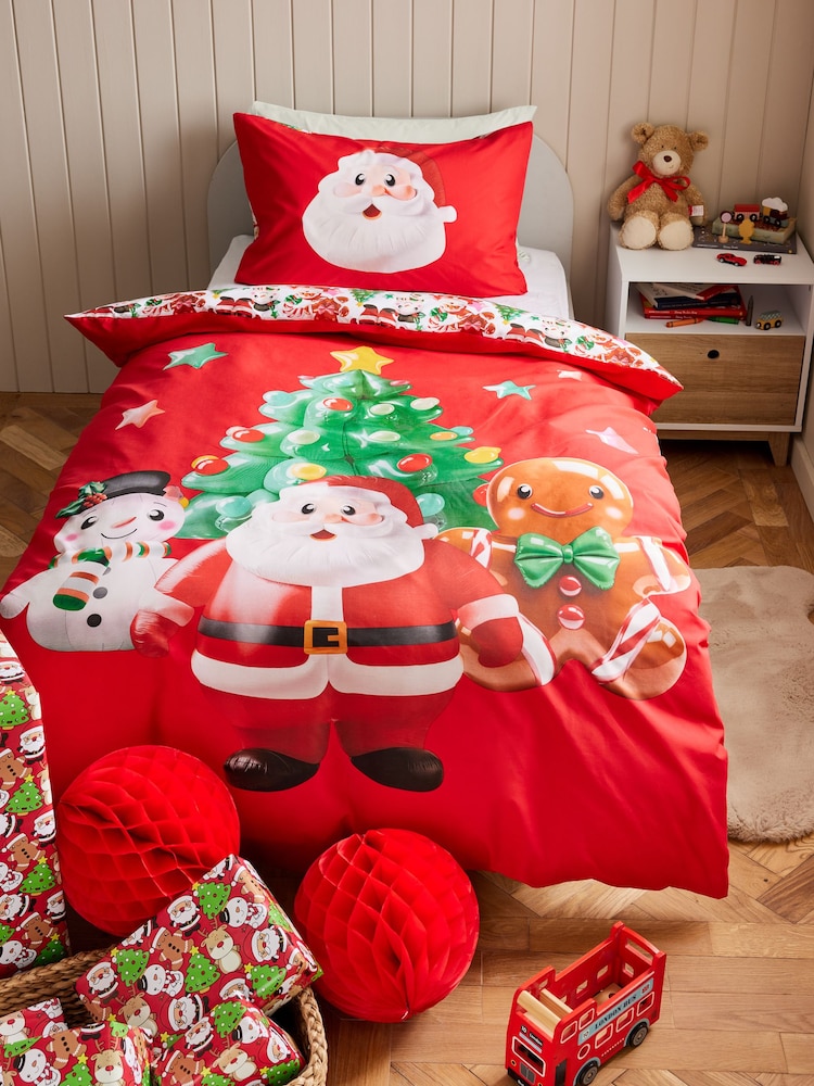 Red Santa & Friends Christmas Duvet Cover and Pillowcase Set - Image 1 of 8