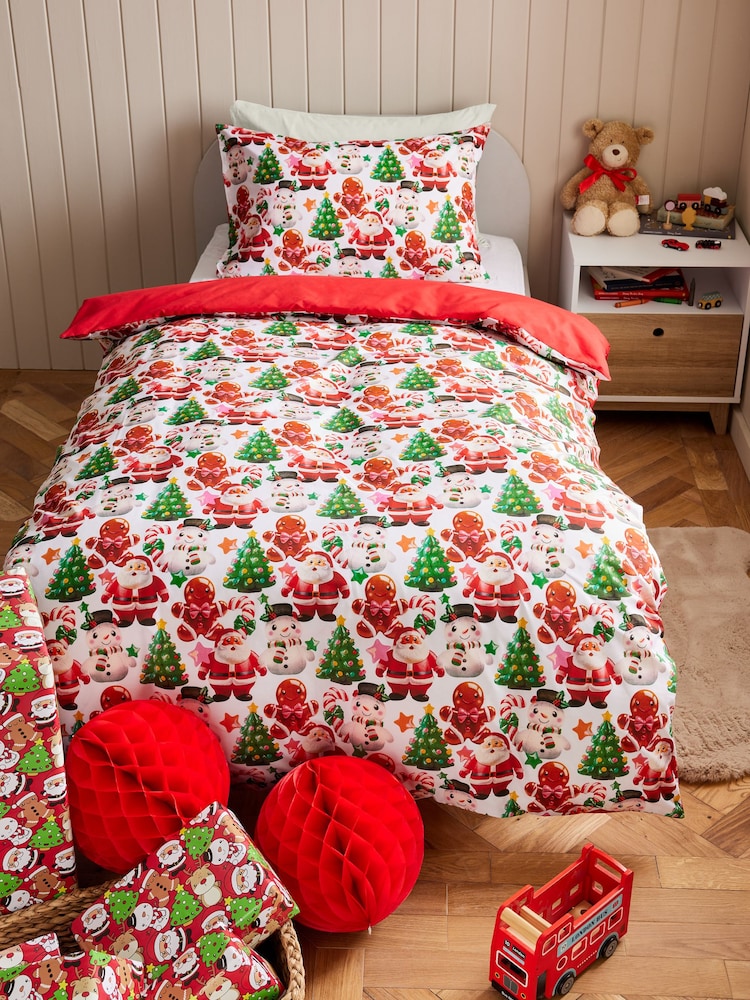 Red Santa & Friends Christmas Duvet Cover and Pillowcase Set - Image 2 of 8