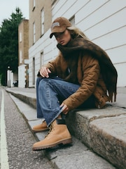 Tan Brown Leather Extra Wide Fit Forever Comfort® Lace-Up Collared Boots - Image 1 of 3