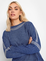 Yours Curve Blue Stud Neckline Embellished Jumper - Image 4 of 4