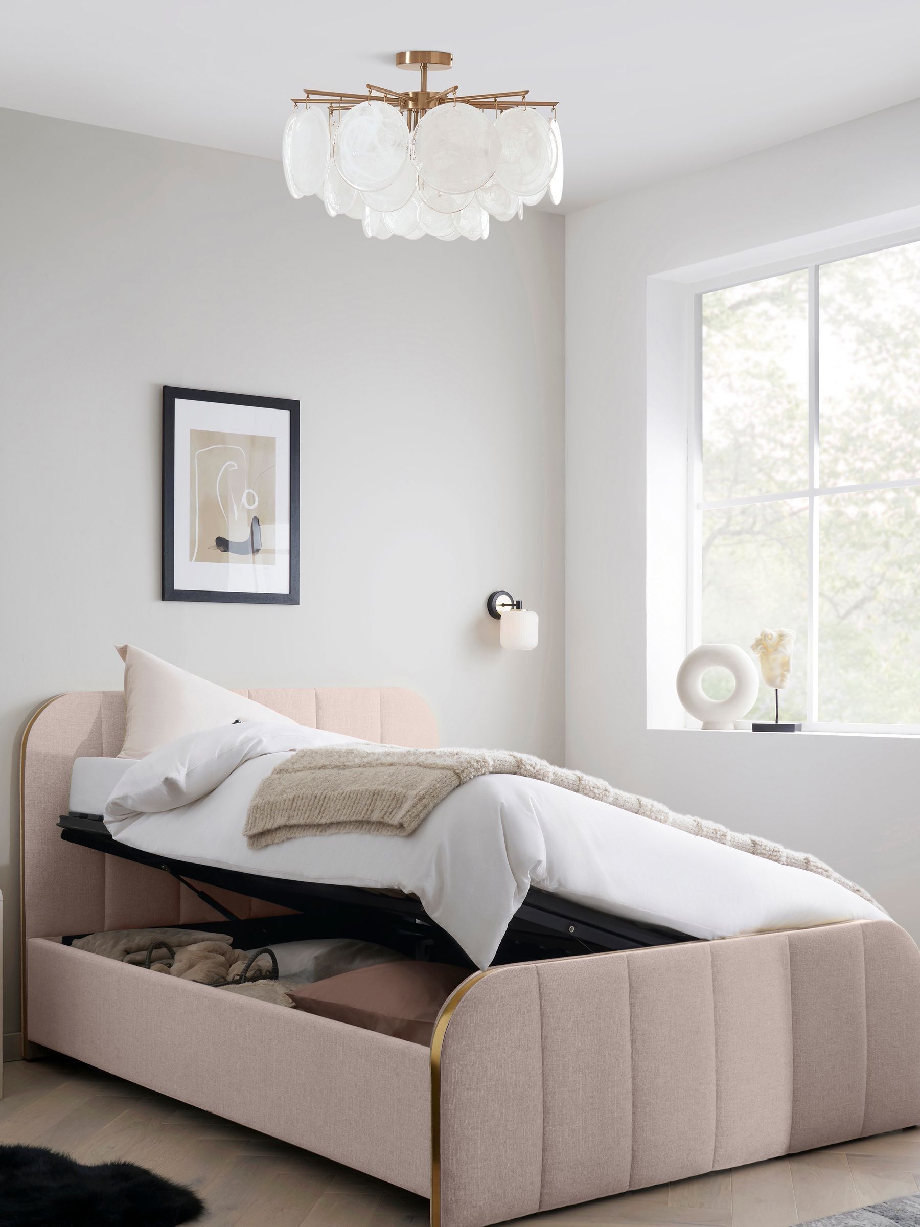 Blush pink small double ottoman bed sale