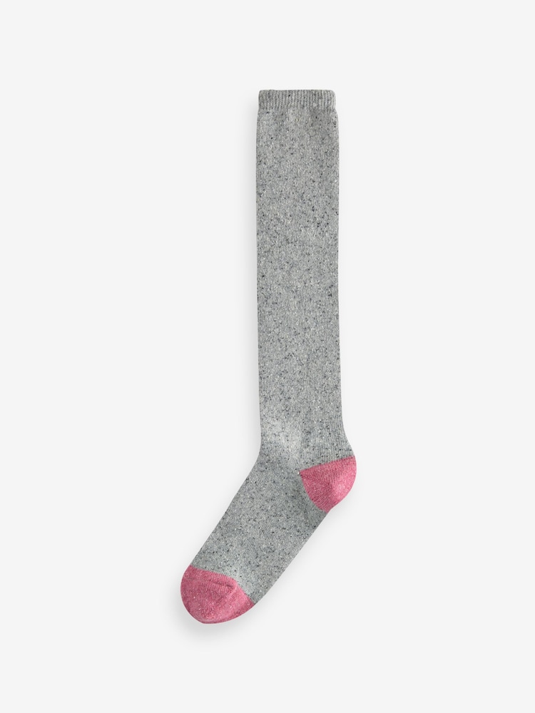 Pink/Grey Argyle Thermal Wool Blend Knee High Socks 2 Pack With Silk - Image 2 of 3