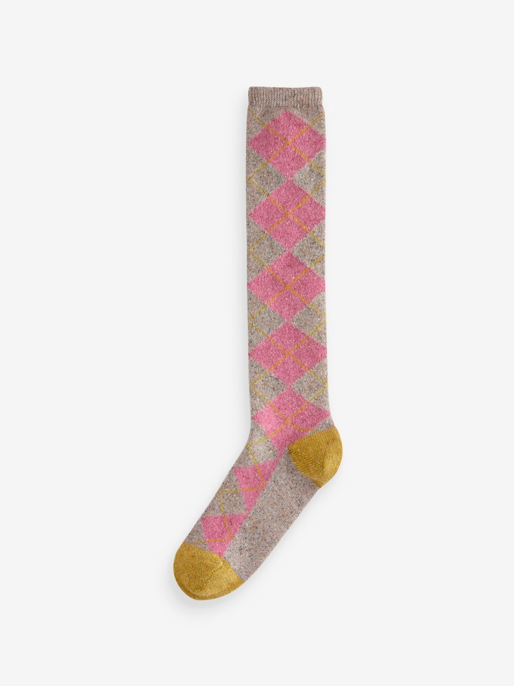 Pink/Grey Argyle Thermal Wool Blend Knee High Socks 2 Pack With Silk - Image 3 of 3 Pink/Grey Argyle Thermal Wool Blend Knee High Socks 2 Pack With Silk - Image 3 of 3