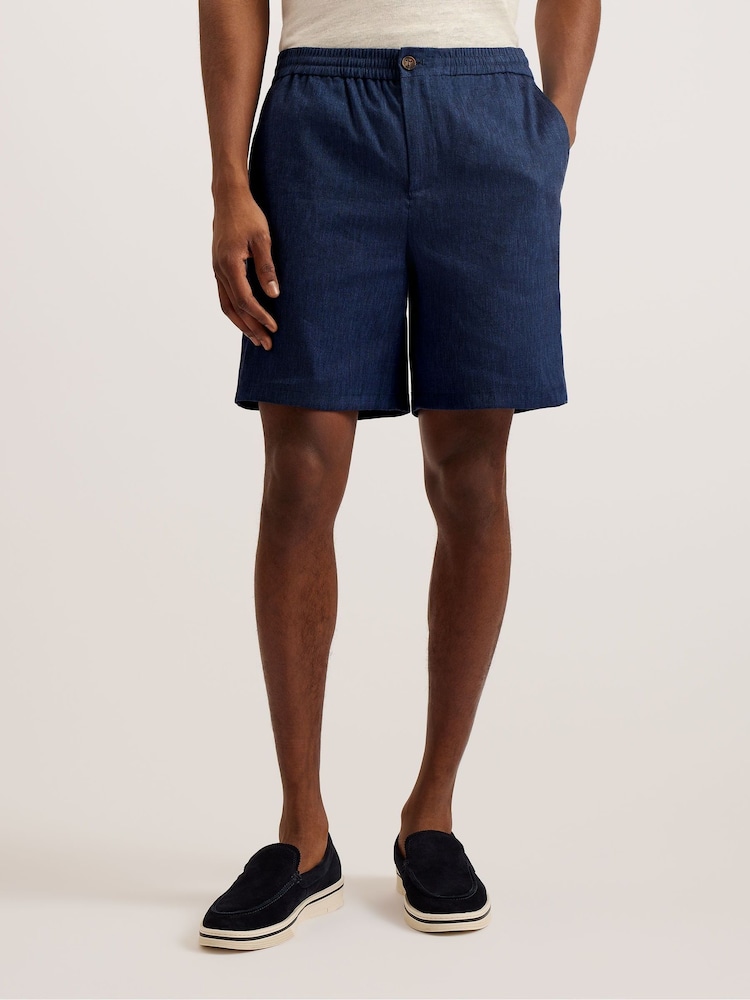 Ted Baker Blue Brixtun Linen Drawstring Shorts - Image 2 of 5