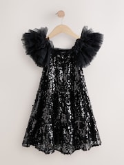 Black Puff Sleeve Sequin Party Dress (3-14yrs) - Image 1 of 4