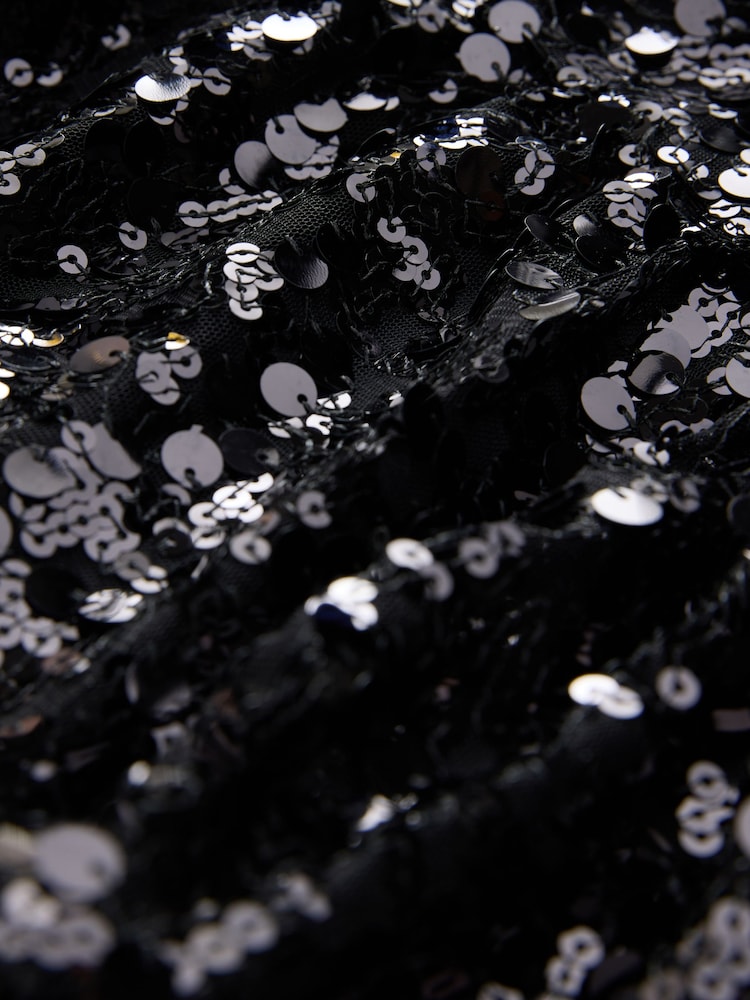 Black Puff Sleeve Sequin Party Dress (3-14yrs) - Image 4 of 4