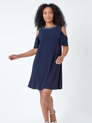 Roman Blue Sparkle Cold Shoulder Dress - Image 2 of 5