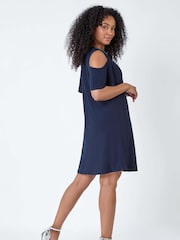 Roman Blue Sparkle Cold Shoulder Dress - Image 3 of 5
