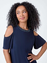 Roman Blue Sparkle Cold Shoulder Dress - Image 4 of 5