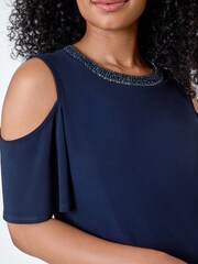 Roman Blue Sparkle Cold Shoulder Dress - Image 5 of 5