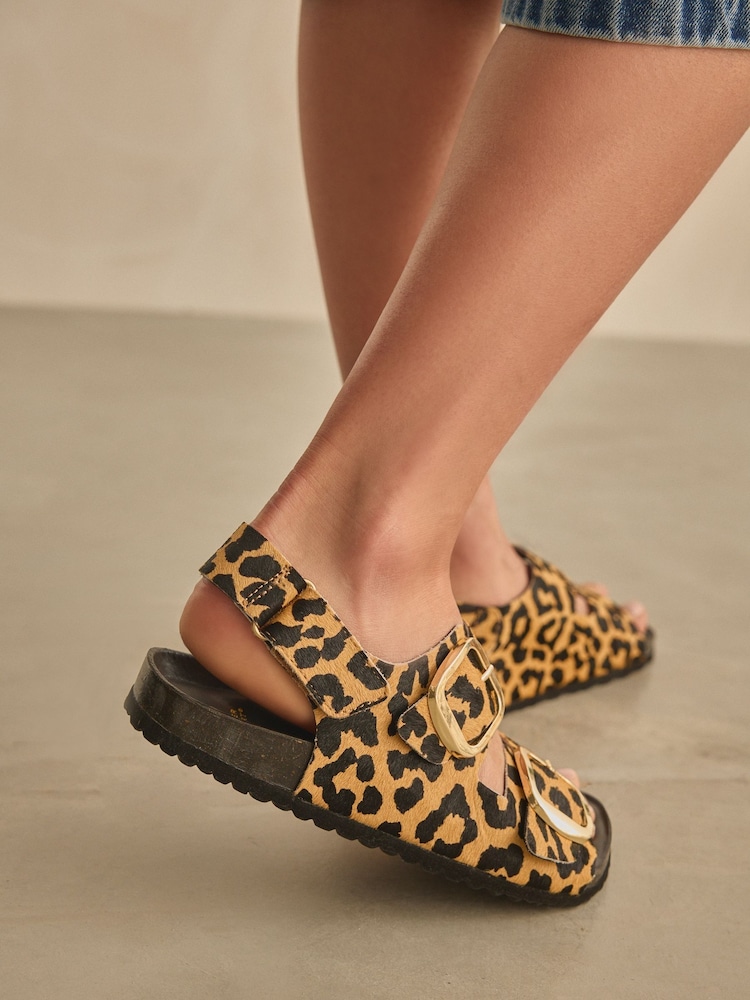 Leopard Standard Fit Forever Comfort® Back Strap Footbed Sandals - Image 4 of 10