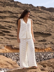 Mint Velvet Natural Crochet Sequin Trousers - Image 1 of 8