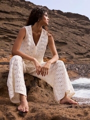Mint Velvet Natural Crochet Sequin Trousers - Image 2 of 8