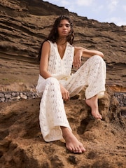 Mint Velvet Natural Crochet Sequin Trousers - Image 5 of 8