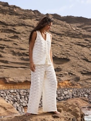 Mint Velvet Natural Crochet Sequin Trousers - Image 6 of 8
