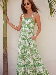 Roman Green Leaf Print Ric Rac Dress - Image 2 of 4